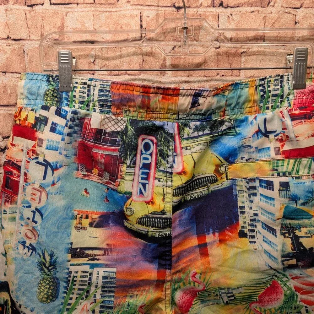 Surf Society Swim Shorts Colorful Casino Print  Size Large